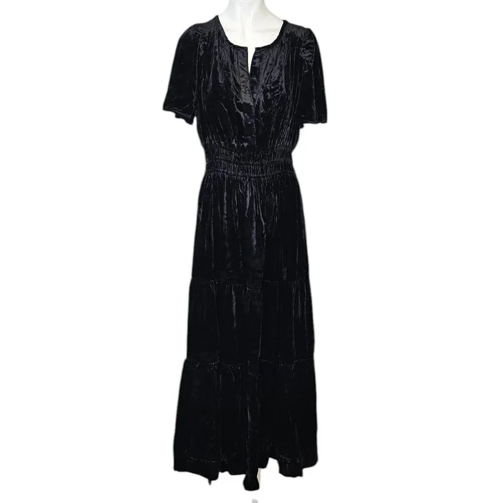 Anthropologie The Somerset Maxi Dress, Velvet Edition, Black, V-Neck, Size Small - Picture 1 of 7